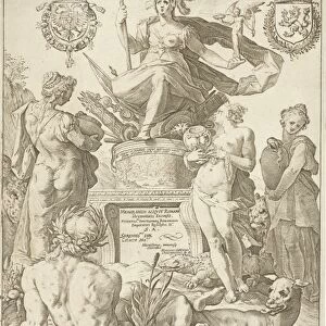 Title print for print series The Roman heroes, Hendrick Goltzius, 1586