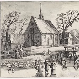 Winter Landscape with Skaters near a village, Jan van de Velde (II), 1639 - 1641