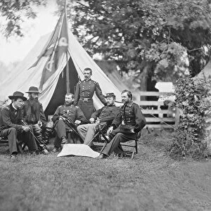 American Civil War Generals and officers sitting around their encampment