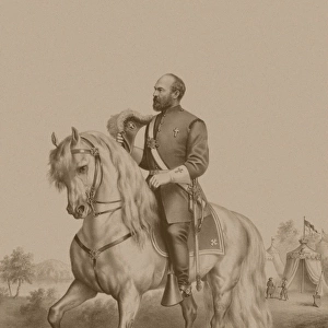 American history print of President James Garfield on horseback