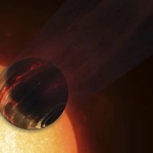 Artists concept of a Hot Jupiter extrasolar planet orbiting a sun-like star