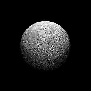 Artists depiction of a heavily cratered moon