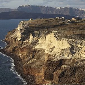 Cliffs of Cape Apronisi covered with tuff deposits from the Minoan Eruption of Santorini