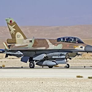 An F-16D Barak of the Israeli Air Force taxis at Ovda Air Force Base