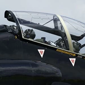 Pilots in the cockpit of a BAE Hawk T1 aircraft of the Royal Air Force