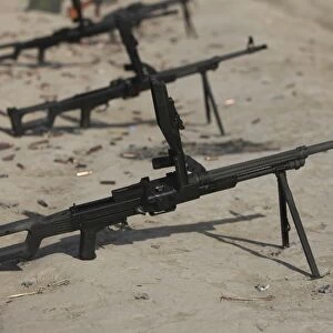 PK general-purpose machine guns stand ready on a firing range