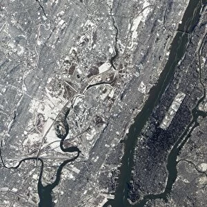 Satellite view of East Rutherford, New Jersy, and Manhattan