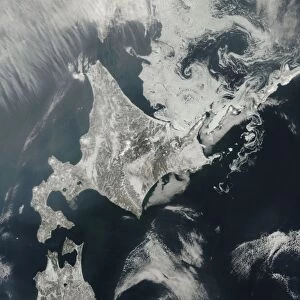 Satellite view of Hokkaido Island, Japan