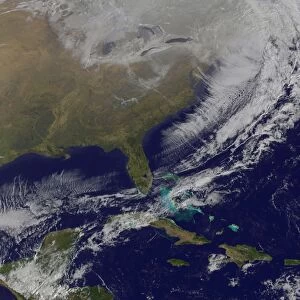 Satellite view of a powerful weather system in the United States