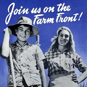 World War II poster of a young boy and girl working on a farm