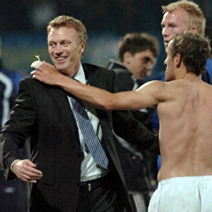 David Moyes and Everton Celebrate UEFA Cup Victory Over Metalist Kharkiv