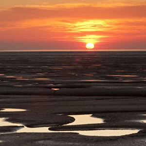 Sunset reflected from mudflats. The Wash Estuary, Norfolk, October 2011