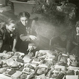 Actresses of the Moscow Art Theatre preparing presents for the Red Army, USSR, 1943