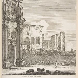 Arch of Constantine and Colosseum with sheep grazing in foreground, from Six large views