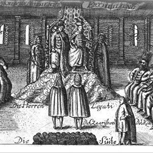 Audience with Ivan V, Peter I and Sophia Alekseyevna (from Georg Adam Schleissing Derer beyden Czaaren in Reussland... ), 1693. Artist: Anonymous