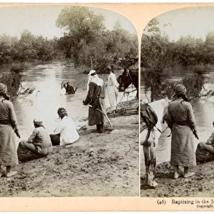 Baptising in the River Jordan, Palestine, 1896. Artist: Underwood & Underwood