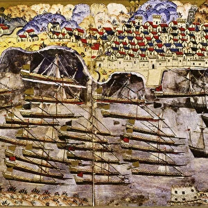 Barbarossas fleet wintering in the French harbour of Toulon, 1543, Mid of 16th century. Artist: Nasuh, Matrakci (1480-c. 1564)