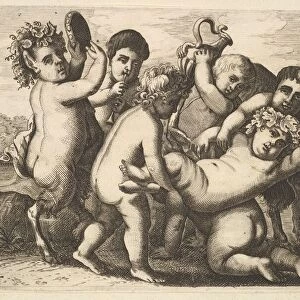 Five boys, two satyrs, and a goat (copy), 17th century. Creator: Wenceslaus Hollar