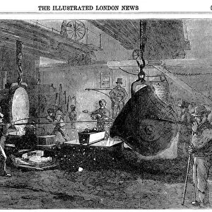 Casting a mortar at Grissells Regents Canal Ironworks, City Road, London, 1855