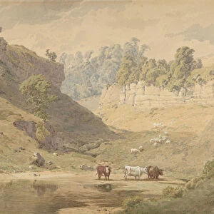 Cattle at a Watering Hole in a Valley, 1830-86. Creator: John Henry Mole