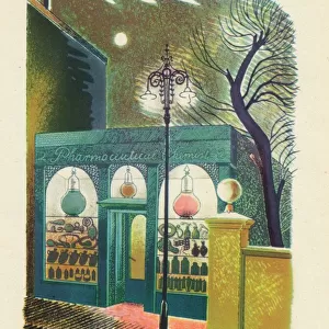 Chemist Shop at Night, 1938, (1946). Artist: Eric Ravilious