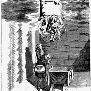 Conjuror performing tricks, 1715