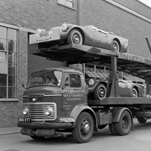 Daimler Dart SP250s on car transporter for delivery 1960. Creator: Unknown