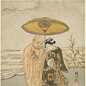 Daruma and a young woman in the rain, 1765. Creator: Suzuki Harunobu