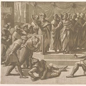 The death of Ananias, surrounded by Apostles, 1518. Creator: Ugo da Carpi