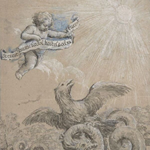 Design with an Eagle Fighting with a Serpent and a Putto in the Sky Holding