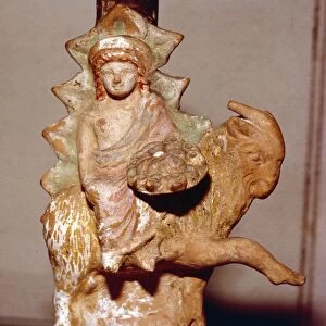 Dionysus on a goat, Greek terracotta, Attic period, c350 B