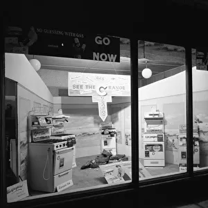 East Midlands Gas Board shop window cooker display, Dronfield, Derbyshire, 1961. Artist