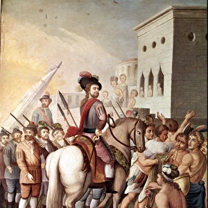 Entry of Hernan Cortes in Tlaxcala, series of Paintings Conquest of Mexico