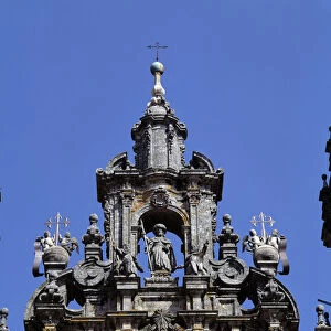 Detail of the facade of the Obradoiro in the Cathedral of Santiago de Compostela