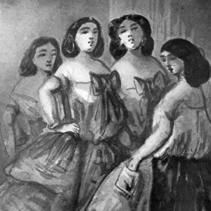 Four Girls, 19th century, (1930). Artist: Constantin Guys