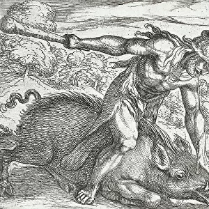Hercules and the Boar of Erymanthus, 1608. Creators: Antonio Tempesta, Nicolaus van Aelst