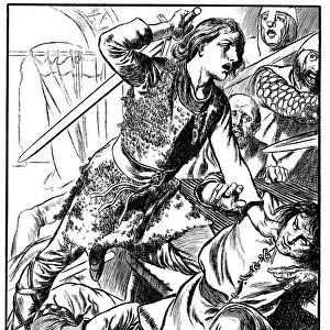 Hereward the Wake, Anglo-Saxon rebel, attacking Peterborough Abbey, 1070 (early 20th century)