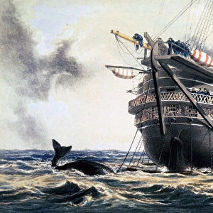 HMS Agamemnon laying the original Atlantic telegraph cable, 1857 (1866). Artist