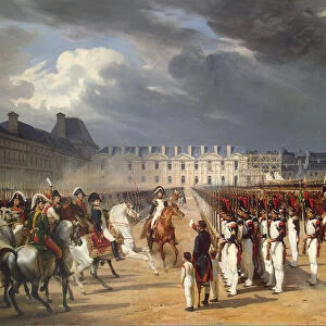Invalid Handing a Petition to Napoleon at the Parade in the Court of the Tuileries Palace. Artist: Vernet, Horace (1789-1863)