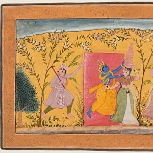 Krishna Exacts a toll from the Milkmaids, from a Bhagavata Purana, c. 1600. Creator: Unknown