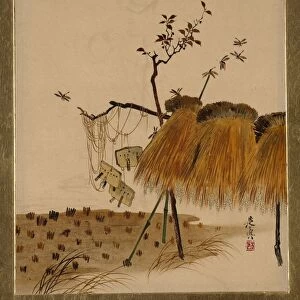 Lacquer Paintings of Various Subjects: Stack of Rice and Dragonflies, 1882. Creator