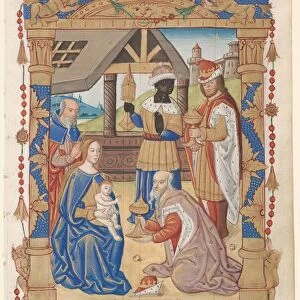 Leaf from a Book of Hours: Adoration of the Magi (recto) and Text with Illustrated Border (verso)
