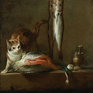 Still Life With Cat and Fish. Artist: Chardin, Jean-Baptiste Simeon (1699-1779)