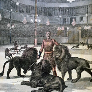 Lion taming at the L hippodrome, Paris, 1891. Artist: Henri Meyer