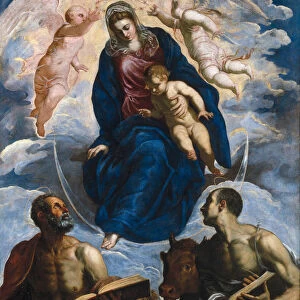 Mary with the Child, Venerated by Saint Mark and Saint Luke, before 1570. Artist: Tintoretto, Jacopo (1518-1594)