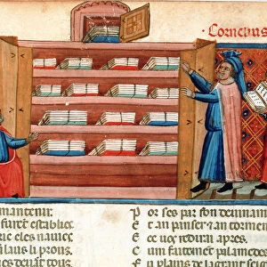 Monks and students in a library, 15th century