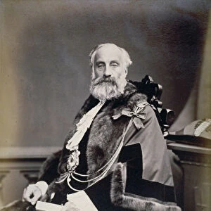 Mr Burt, Sheriff of London, wearing scarlet gown, shrieval badge and chain, c1865