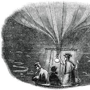 The Nassau balloon passing over Liege at night, 1836, (1886)