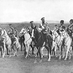 Nicholas II and supporting officers on horseback, c1900
