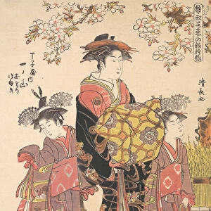An Oiran Accompanied by Two Kamuro. Creator: Torii Kiyonaga